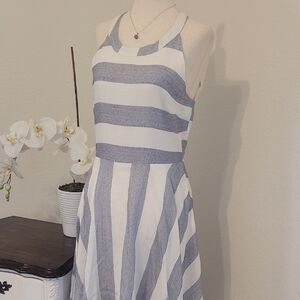 Esley Blue and White Halter Midi Sundress
